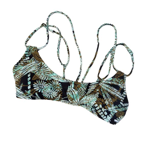 Volcom Strappy Halter Neck Removable Pads Triangle Bikini Black Top M Medium - Picture 1 of 4